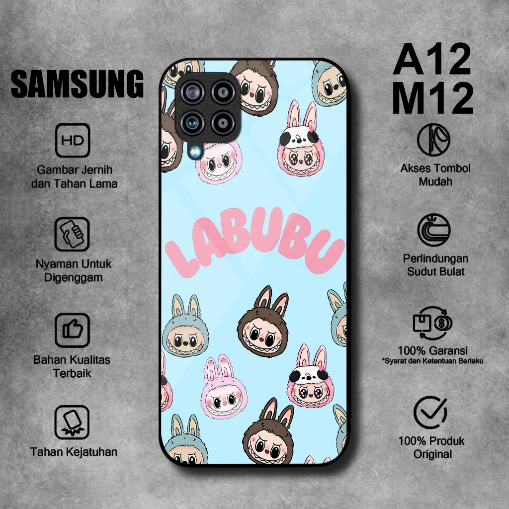 Softcase Glass Kaca Hp SAMSUNG A12 M12 Motif LABUBU - Case SAMSUNG A12 - Casing SAMSUNG M12
