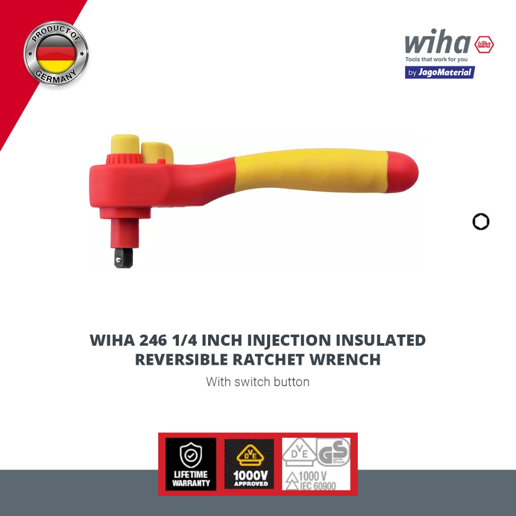 Wiha 246 1/4" Injection Insulated Reversible Ratchet Wrench