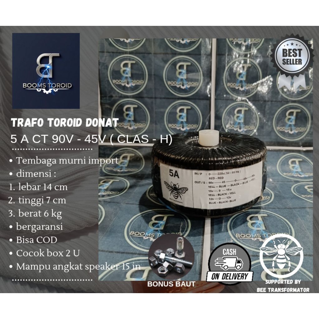 trafo toroid donat 5A CT 90V - 45V murni spek CLAS - H