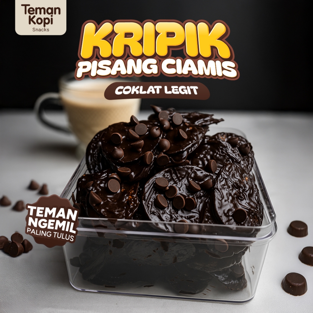 

Teman Kopi - Keripik Pisang Ciamis Gurih 500ml/cemilan/snacks/kripik pisang coklat legit/kripik pisang coklat lumer