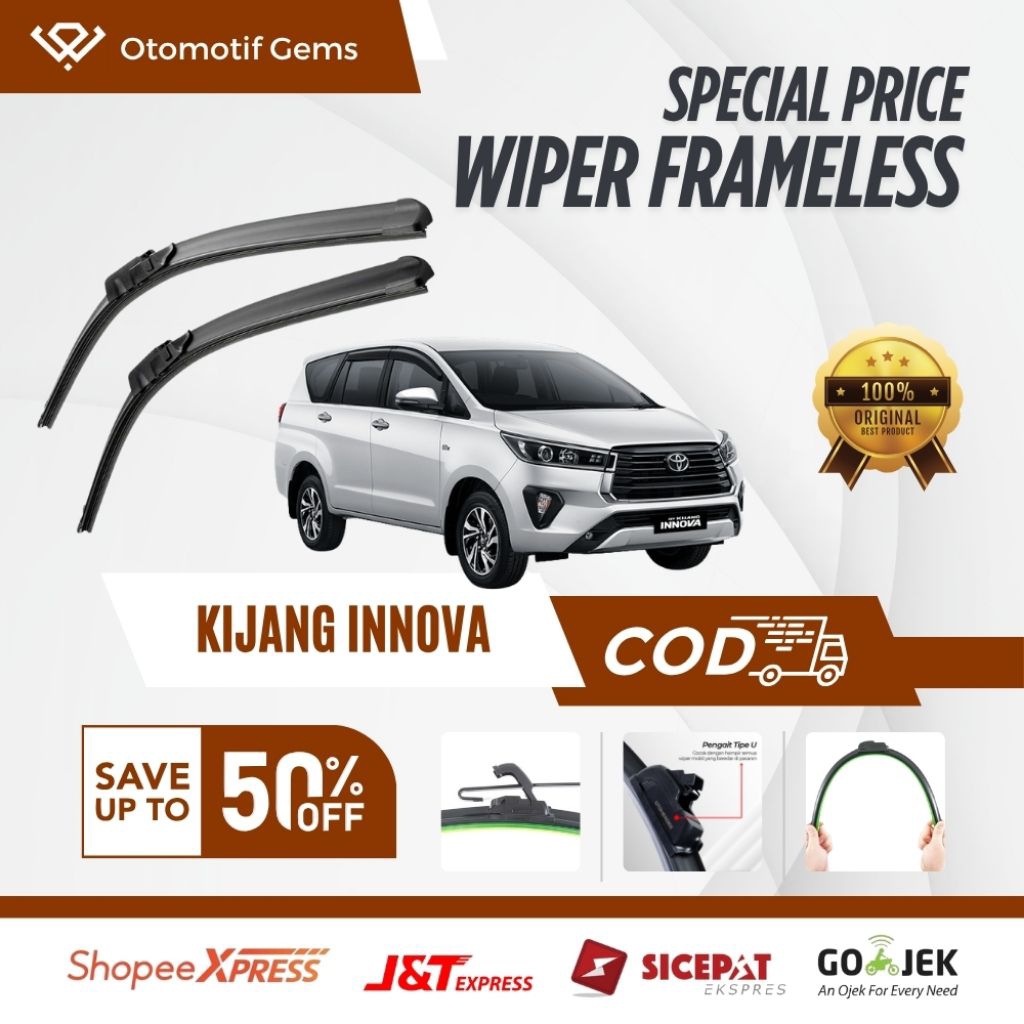 Wiper Frameless Mobil Kijang Innova Halus Anti Suara Sepasang Isi 2 Pcs Kanan Kiri | Wiper Kaca Mobi