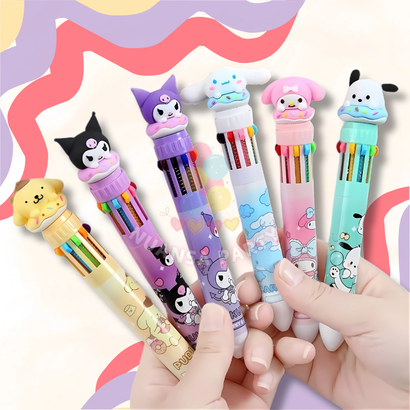 

NP • Ballpoint / Pulpen Mekanik 0.5 mm Multicolor 10 Warna Tinta Motif Sanrio