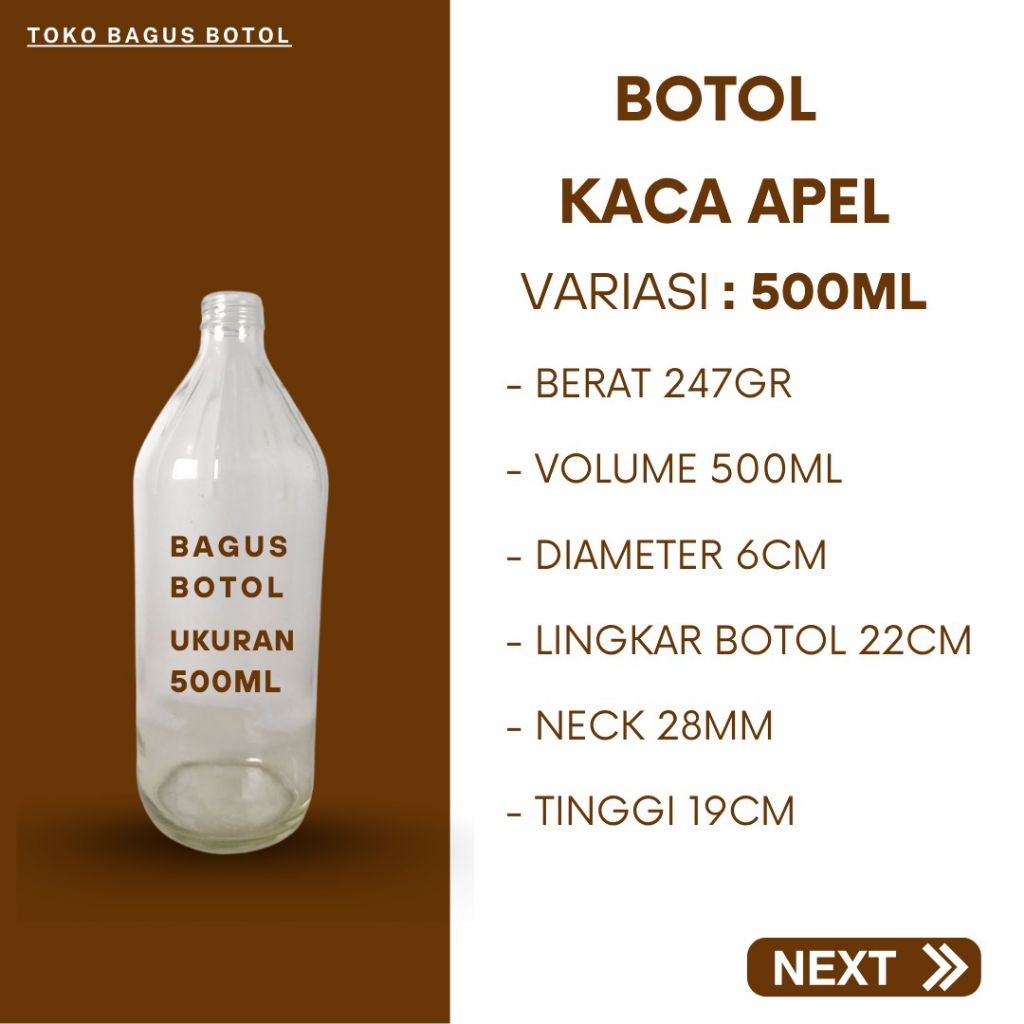 Botol kaca bening  apel 500 ml+tutup