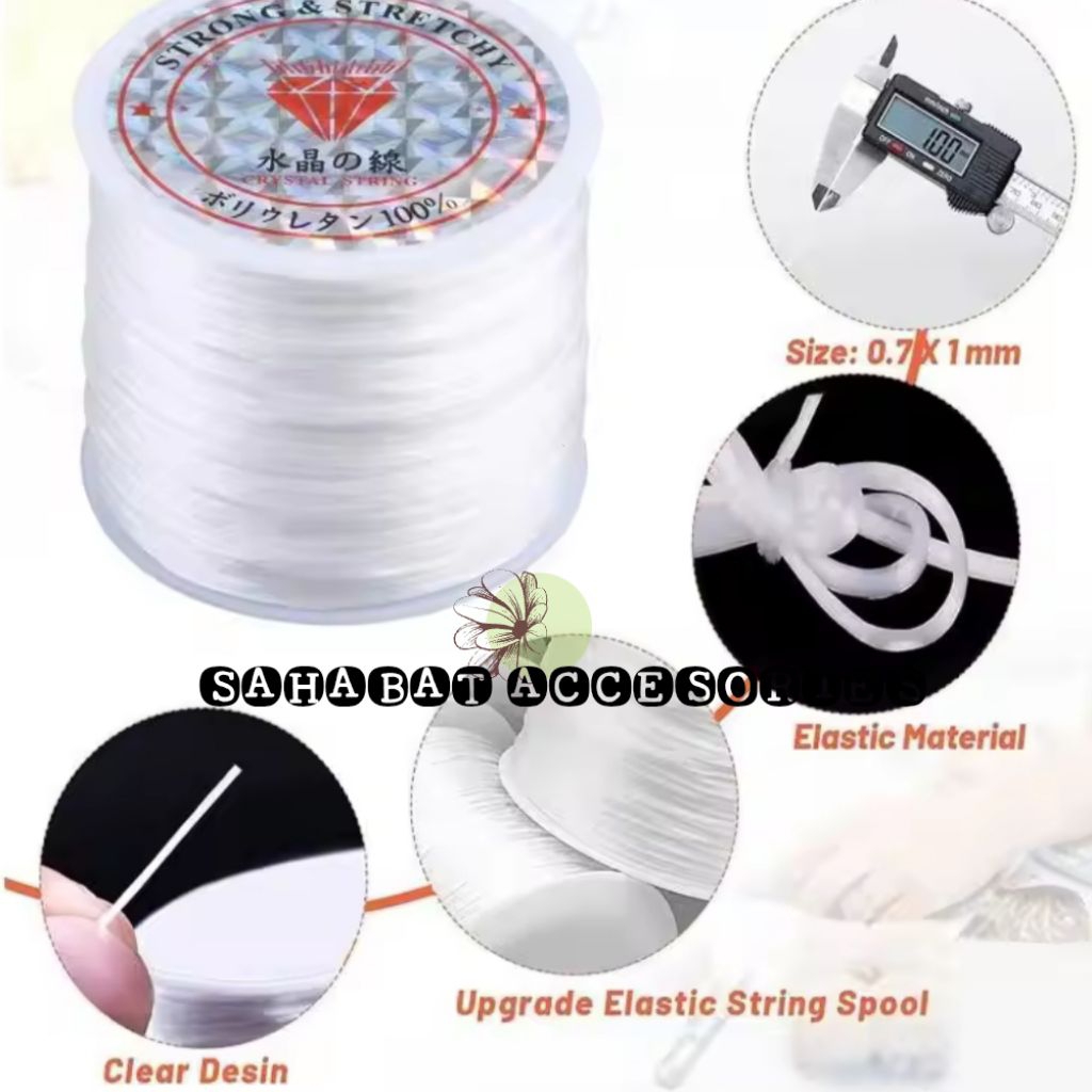 Tali Benang Karet Elastis 60 Meter Super Kuat Warna Putih Bahan Tali Gelang DIY