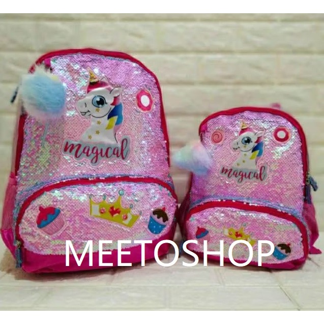 Tas Sequin Tas Hologram Sequin LOL Ransel Sekolah Justice Unicorn Import