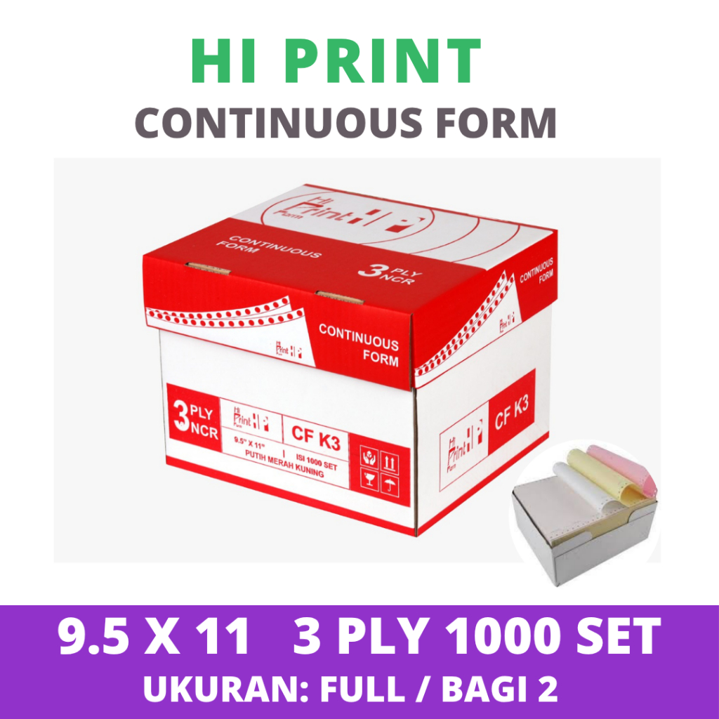 

Continuous Form Paper Hi Print 9.5 x 11 3 ply - Full/Belah 2