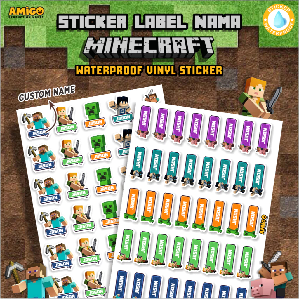 

Stiker Label Nama Minecraft Anti Air Bisa Custom Nama Sticker Waterproof