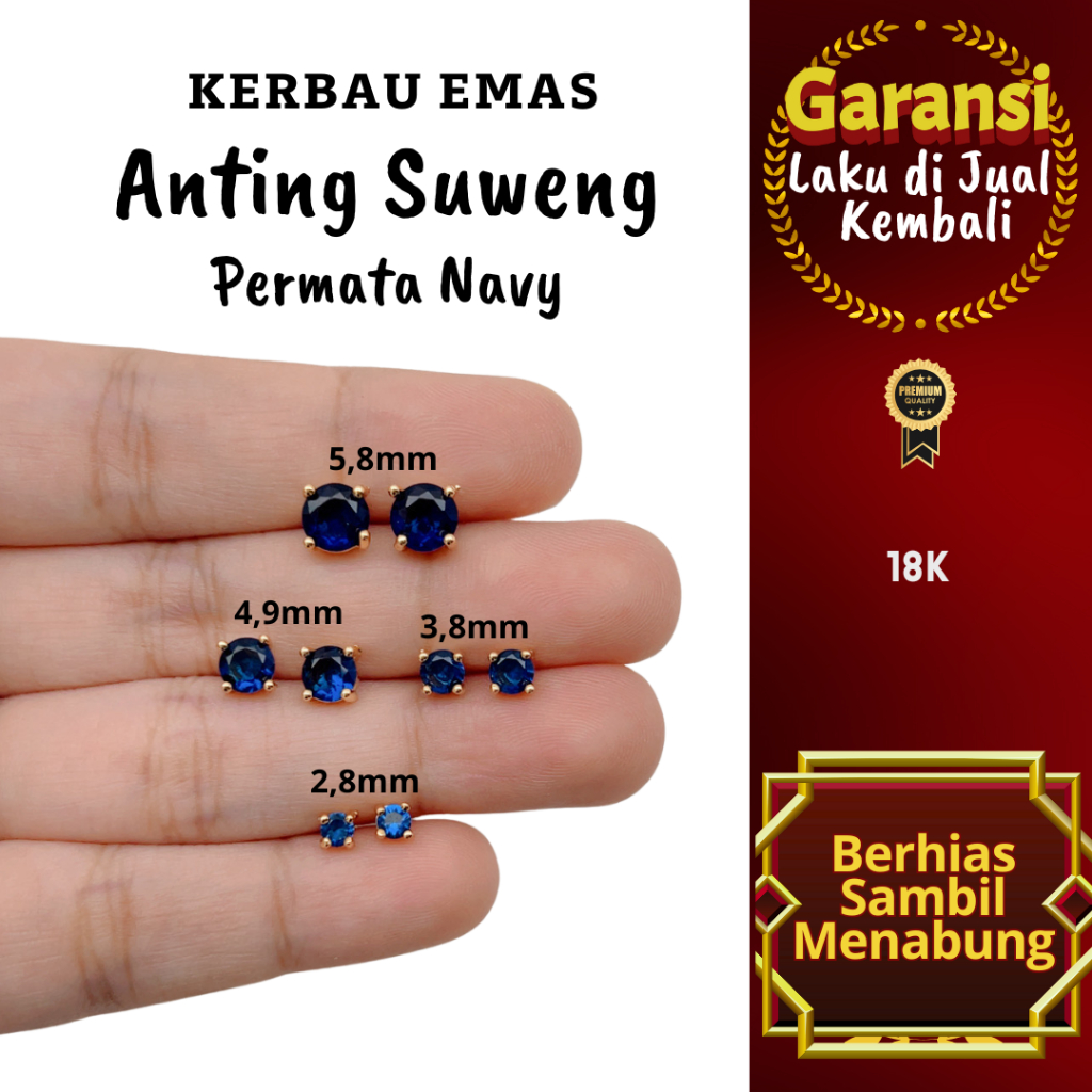 S 1080 Kerbau Emas Anting Suweng Permata Navy Warna 18K
