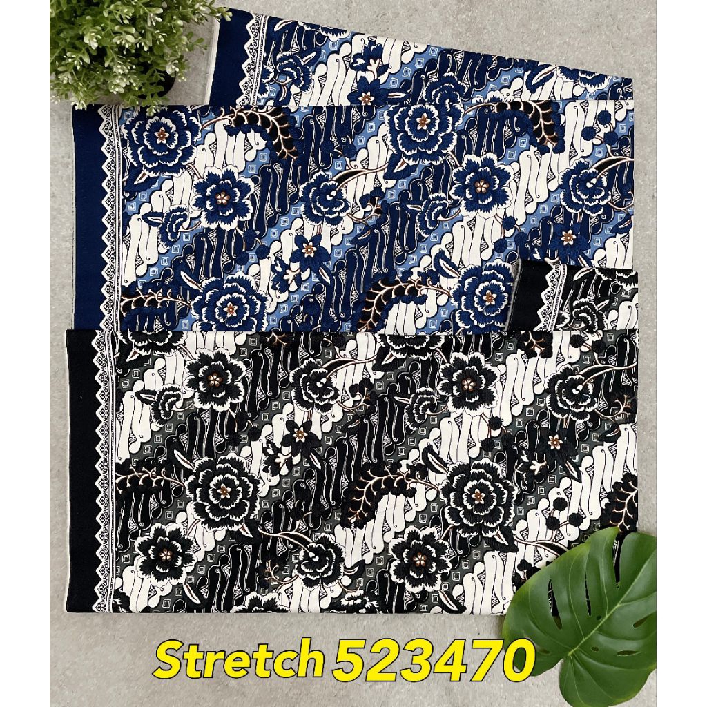 Kain Katun Stretch Premium Motif Batik 523470 (Per 0,5M) Katun Stretch Batik Kemeja