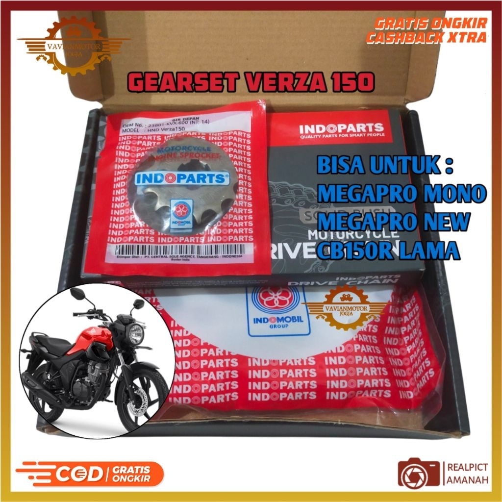 (Tangan Pertama) Gear Set + Rantai Verza, Megapro Mono, Megapro New, CB150R Lama Gear Depan Belakang