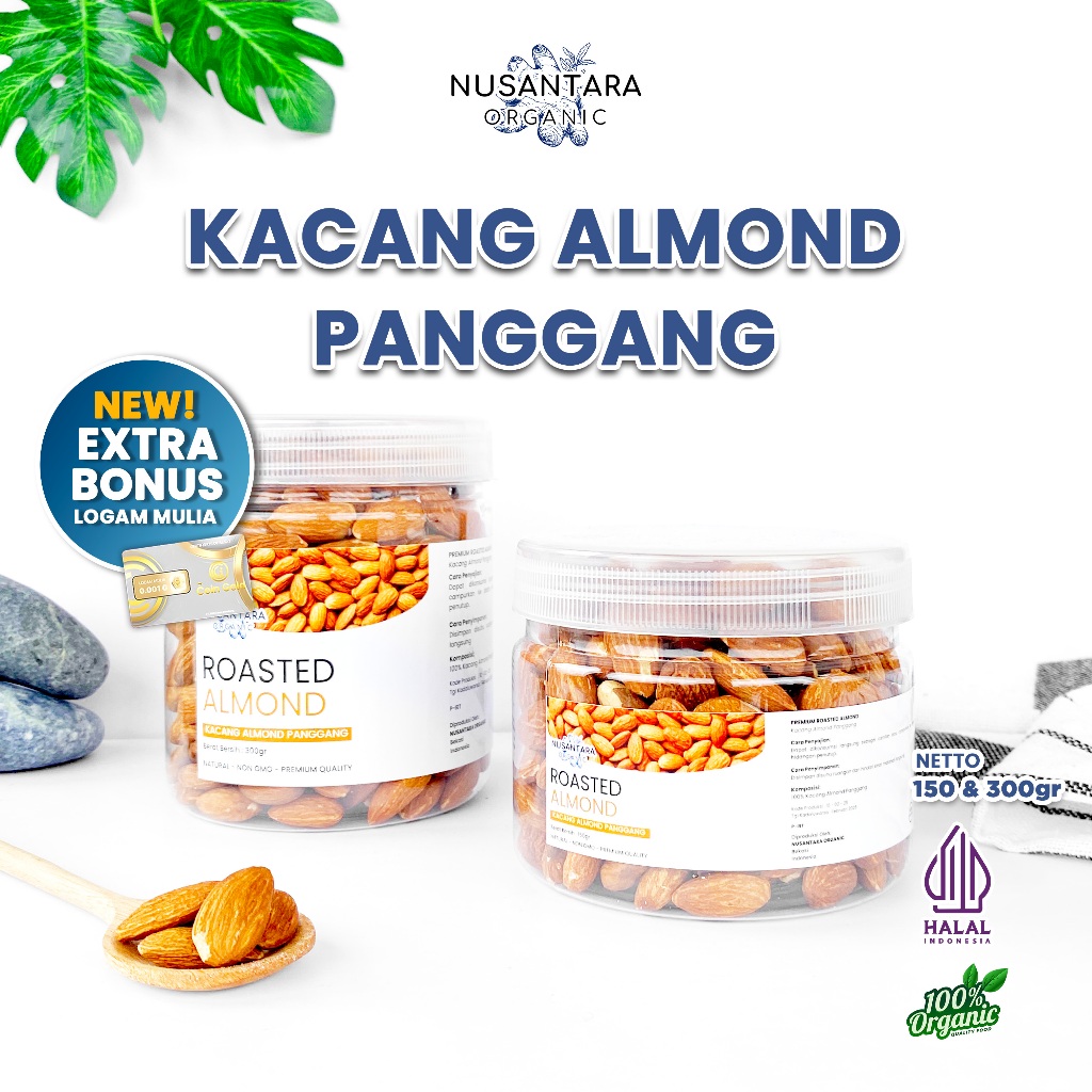 

Nusantara Organic Kacang Almond Utuh Roasted Almond Kupas Cemilan Sehat Untuk Diet Roast Almon