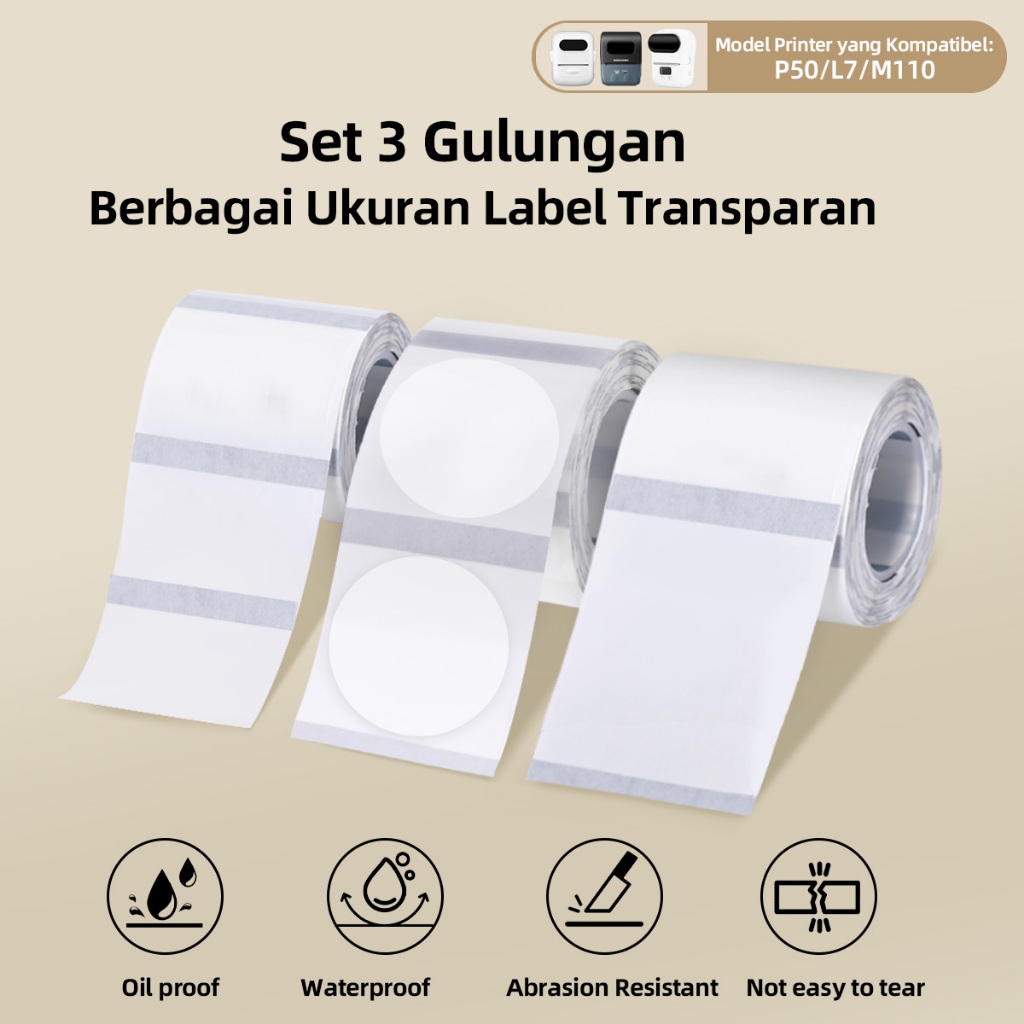 

Kertas cetak label termal transparan, nama tahan air, label hadiah, cocok untuk printer P50/M110