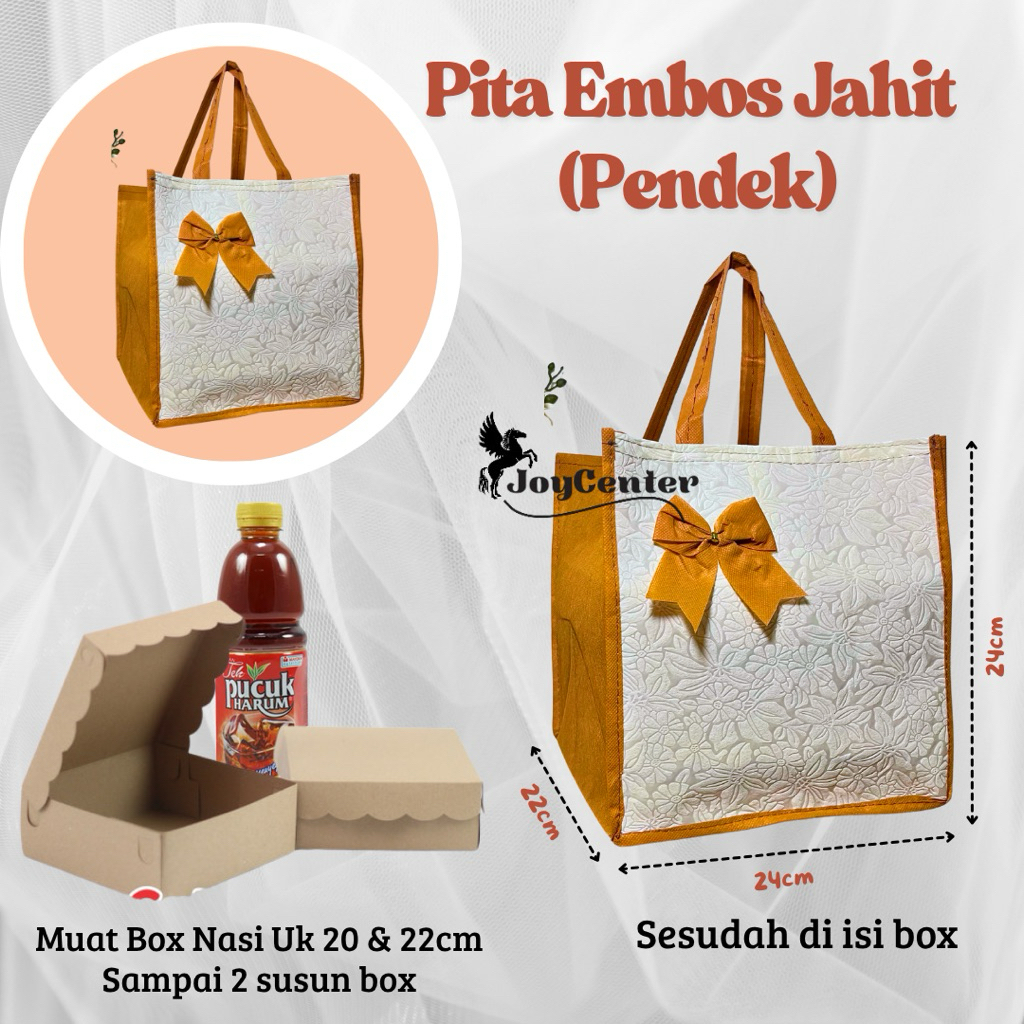 

Tas Hajatan Pita Embos Jahit (Pendek) / Tas Kotak Nasi / Tas Walimahan / Tas Aqiqah / Tas Spunbond (1 Lusin / 12 Pcs)