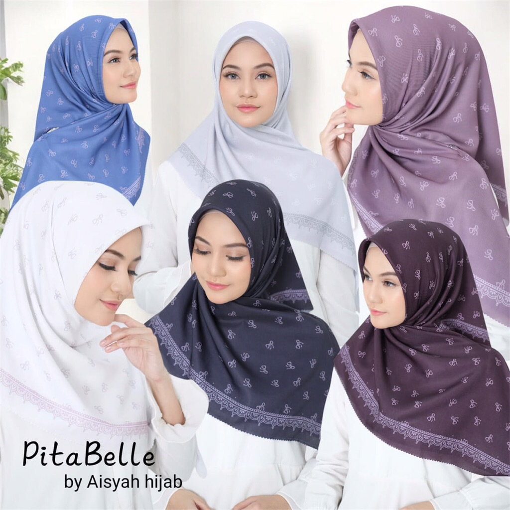 [Grosir Hijab 10pcs] Hijab Segiempat Pita Belle Aisyah Jilbab Segiempat Motif Premium Aisyah Jilbab 