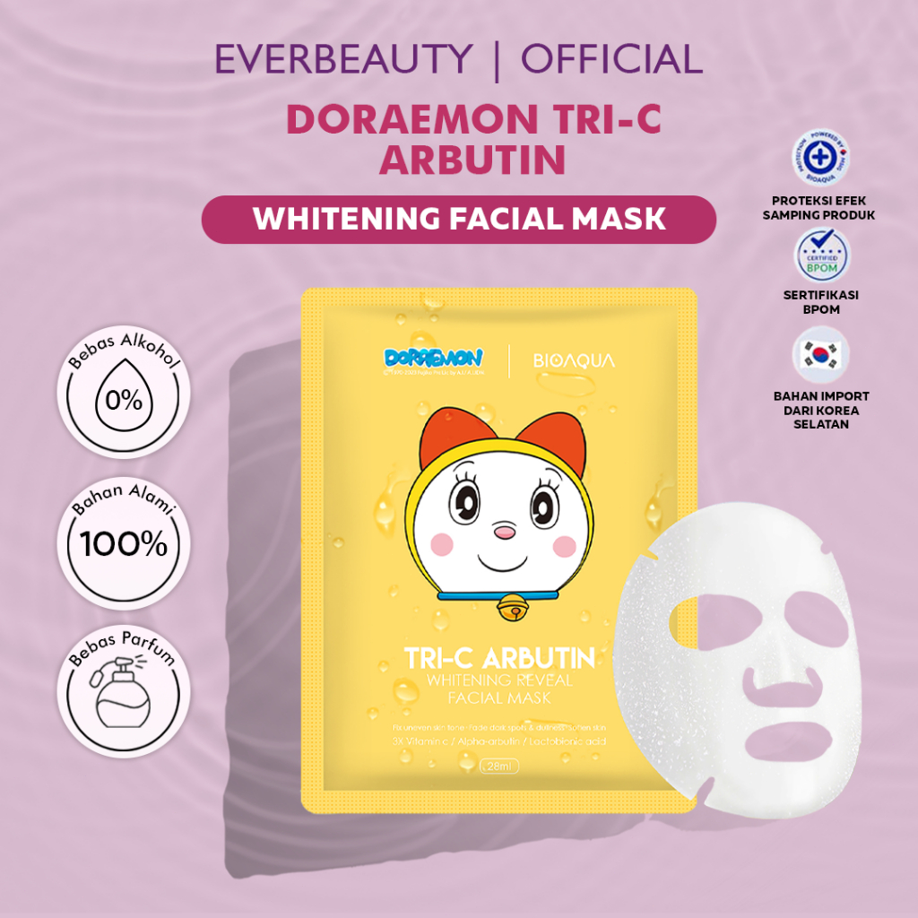 [FREE GIFT] BIOAQUA Sheet Mask DORAEMON Tri-C Arbutin Whitening Reveal Facial Sheet Mask Mencerahkan