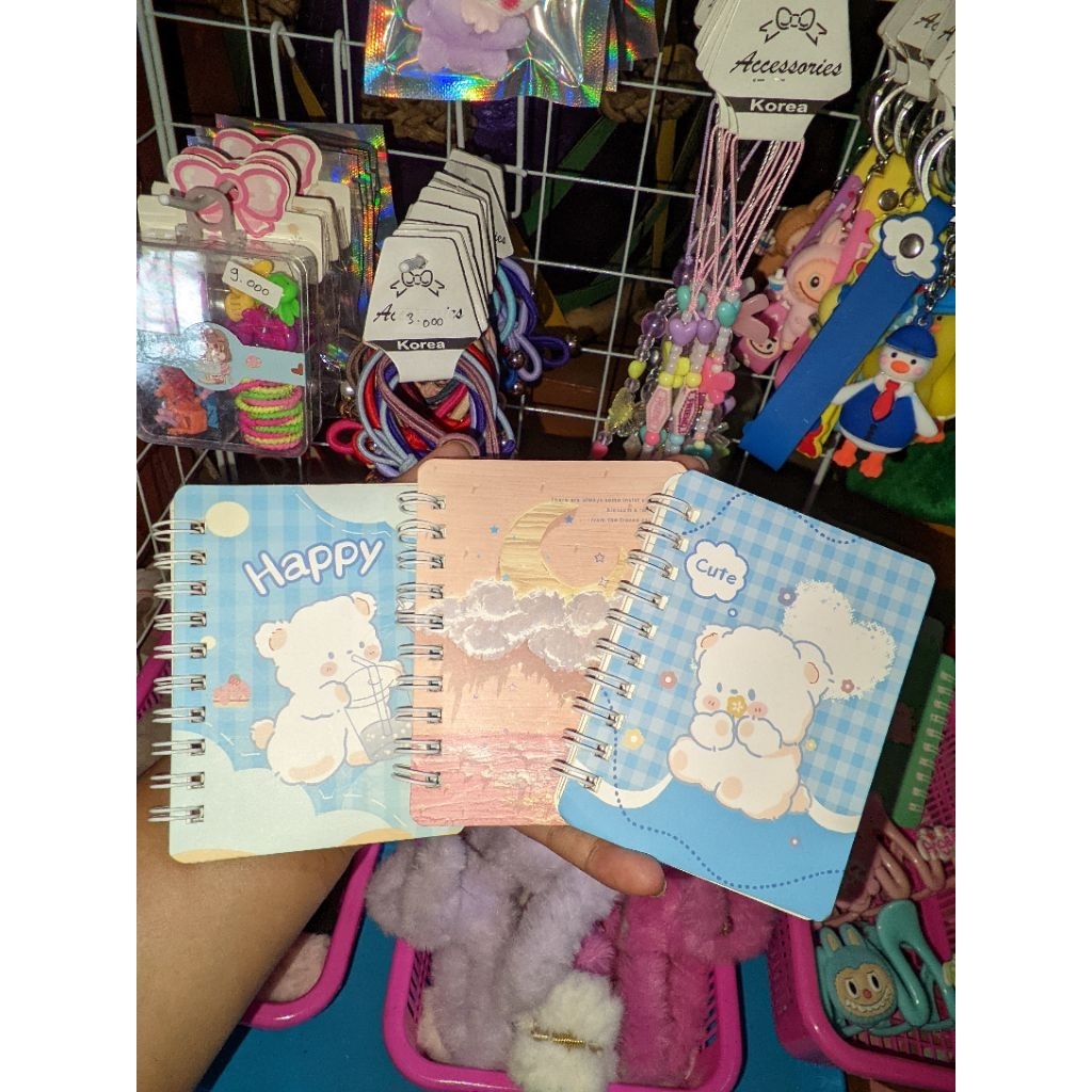 

Note book lucu , alat tulis , iketan , jepit , stiker lucu