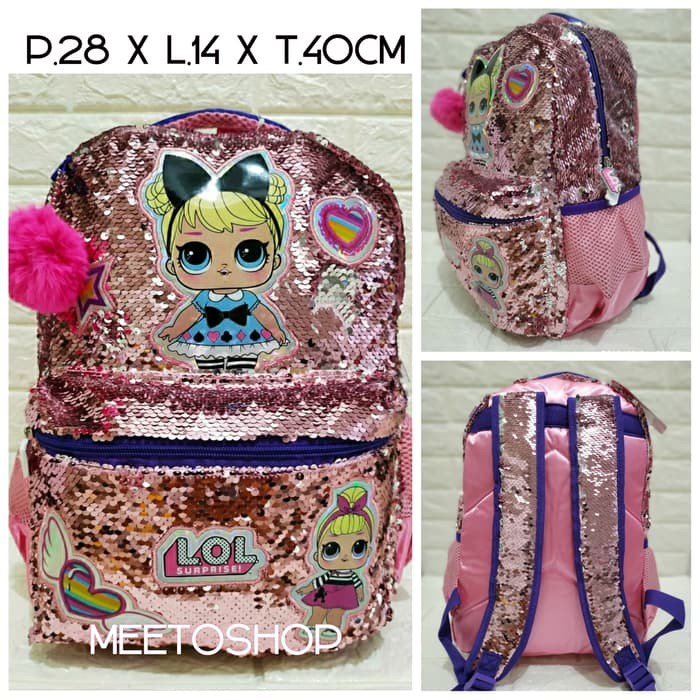 Tas Sequin Tas Hologram Sequin LOL Ransel Sekolah Justice Unicorn Import