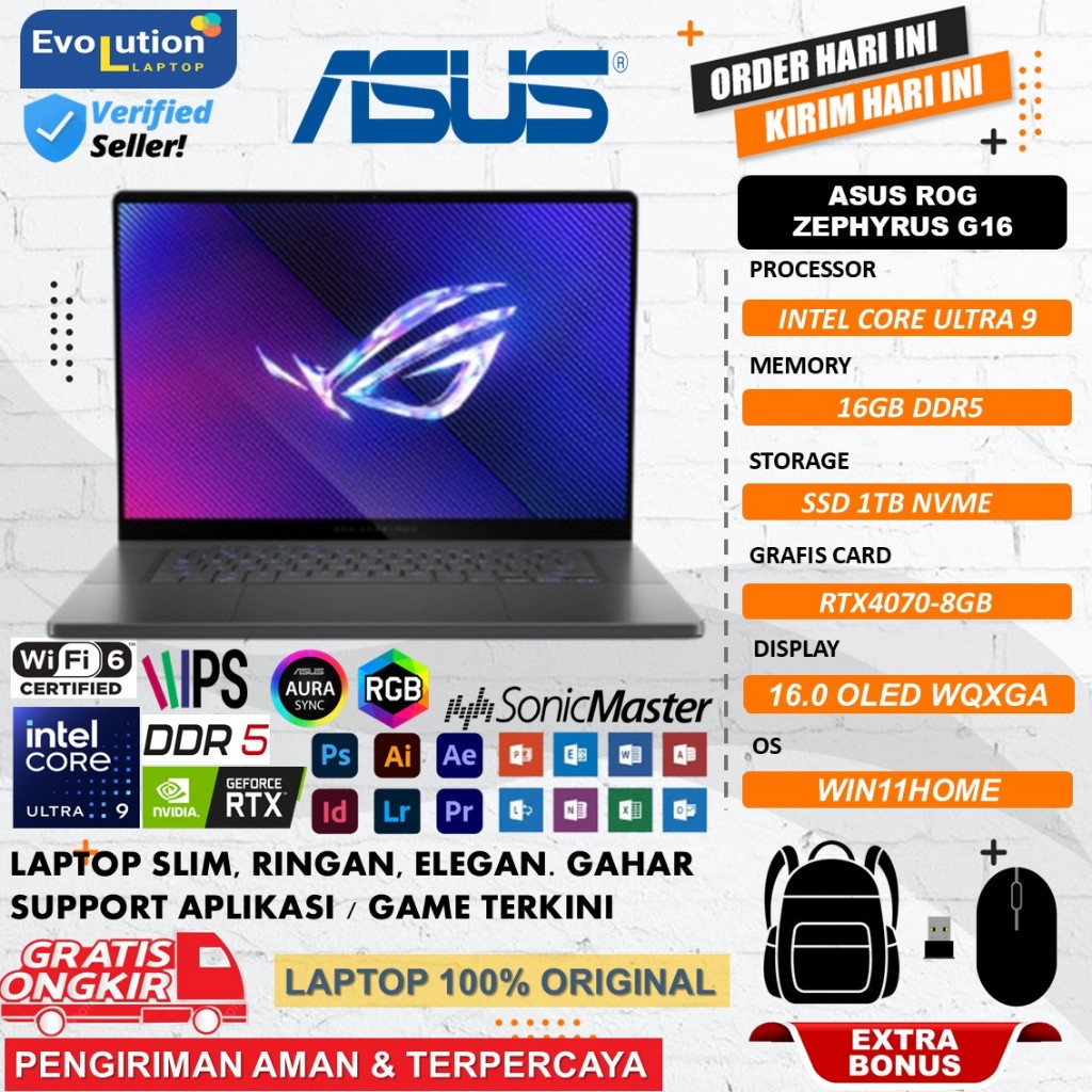 Laptop Asus ROG ZEPHYRUS G16 GU605MI INTEL CORE ULTRA 9 185H 16GB DDR5 1TB RTX4070-8GB 16.0 OLED