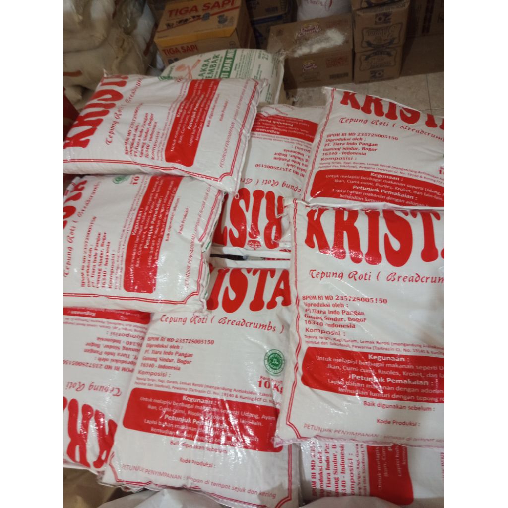 

TEPUNG ROTI KRISTA 10KG WARNA CERAH - BREAD CRUMBS 1 BALL TEPUNG PANIR 10KG