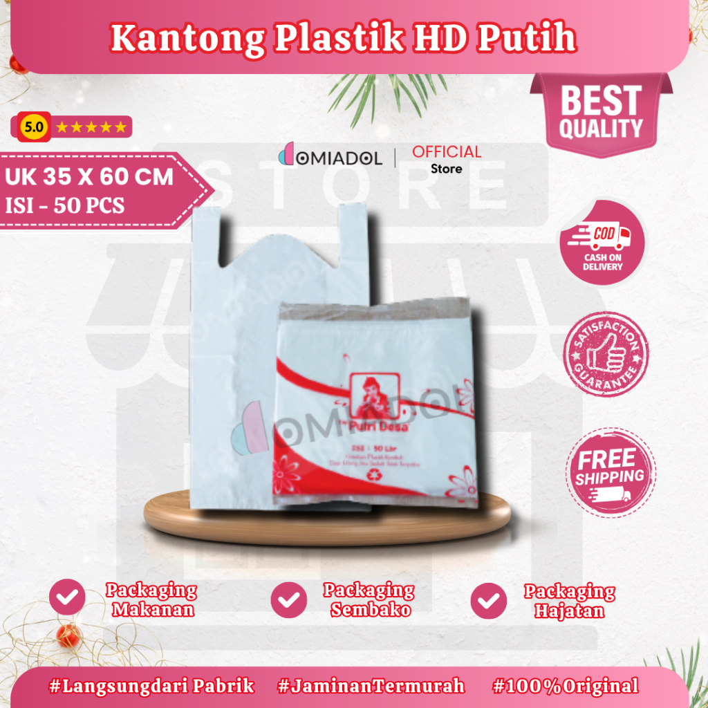 Kantong Kresek HD Putih Ukuran 35x60 Cm - 50 Pcs