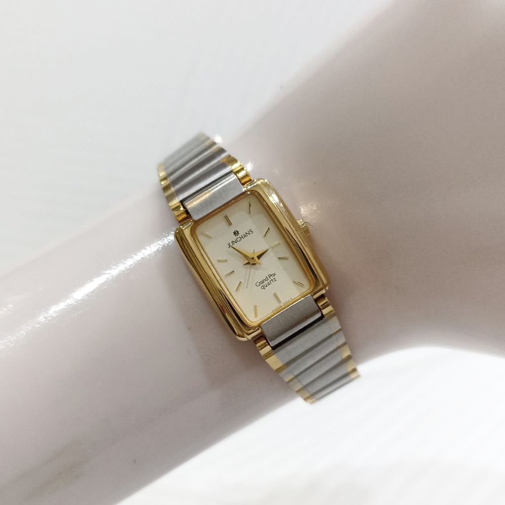 Jam Tangan Junghans Grand Prix Tank Two Tones Quartz Watch Wanita Cewek Perempuan Kotak Persegi