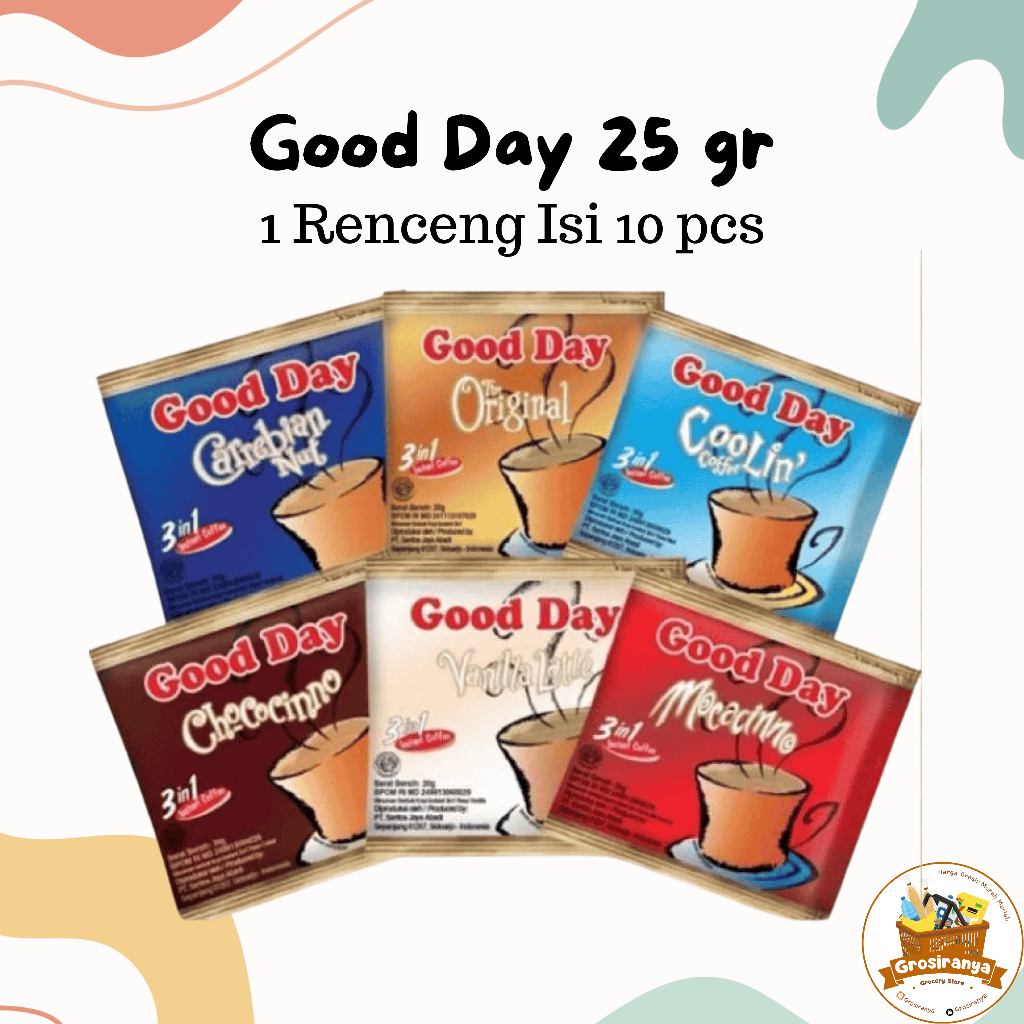 

Kopi Good Day 20 gr 1 Renceng Isi 10 pcs