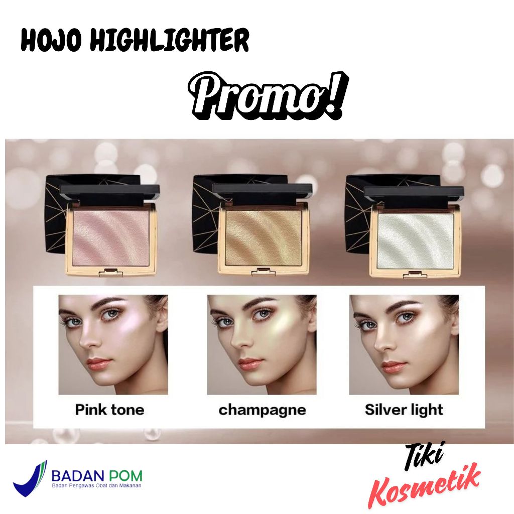 BPOM Hojo Highlighter Palette Powder Translucent Shimmer Smooth Glitter Make Up Venrz Gold Pink Silv