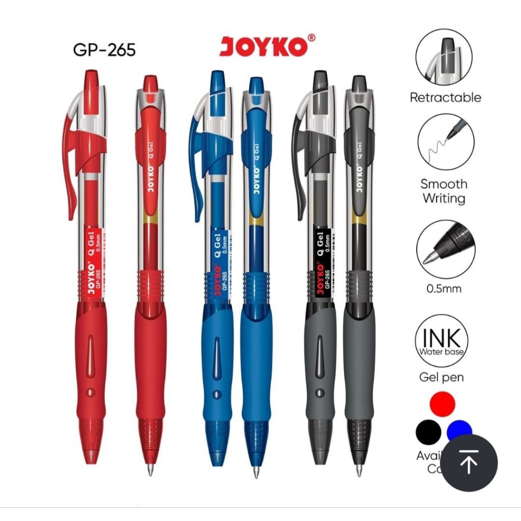 

JOYKO Gel Pen Pulpen Pena GP-265 Q Gel 0.5 mm Biru / Hitam / Merah - Pcs.