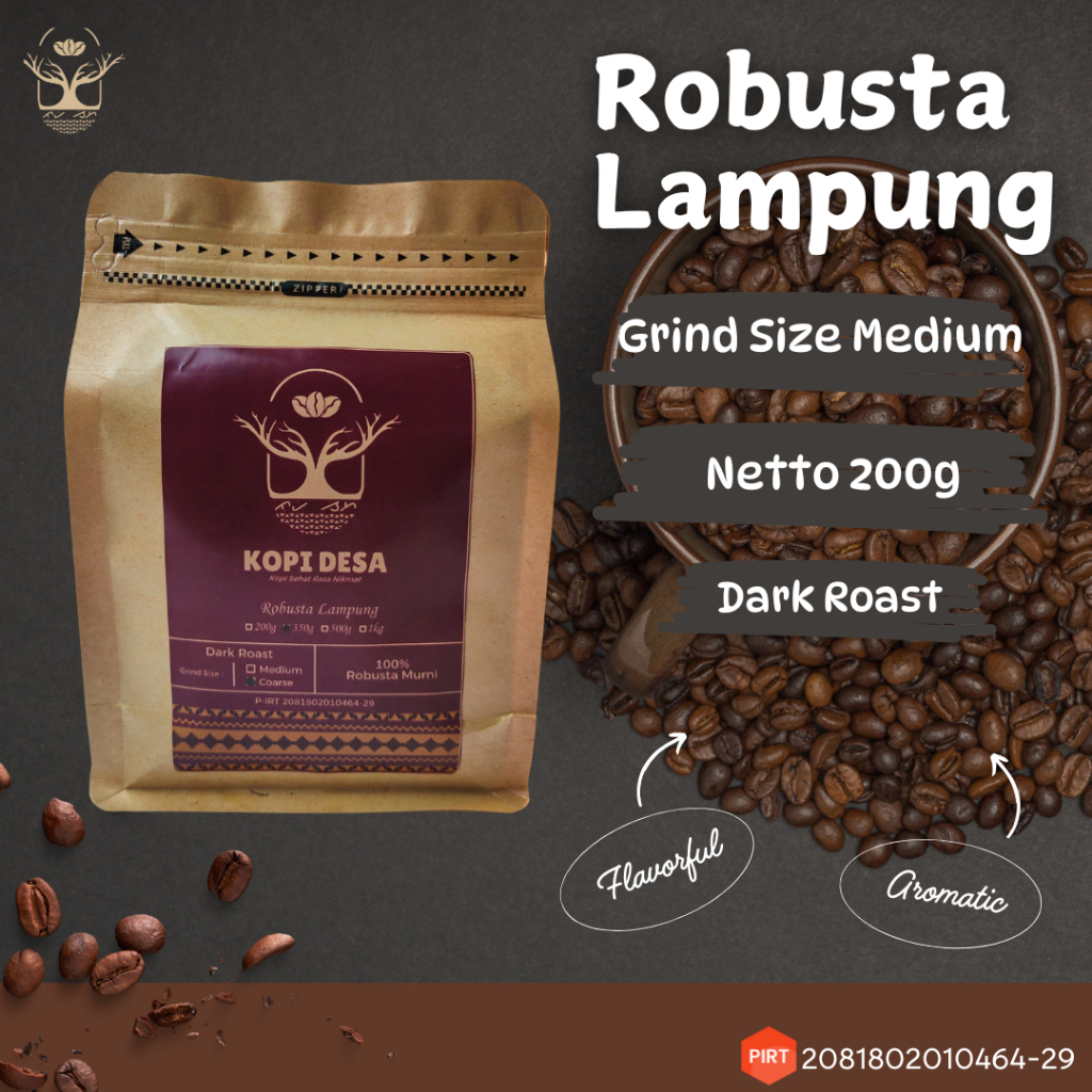 

Kopi Bubuk Murni 100% Robusta Lampung Barat 200gram | Giling Medium | Dark Roast
