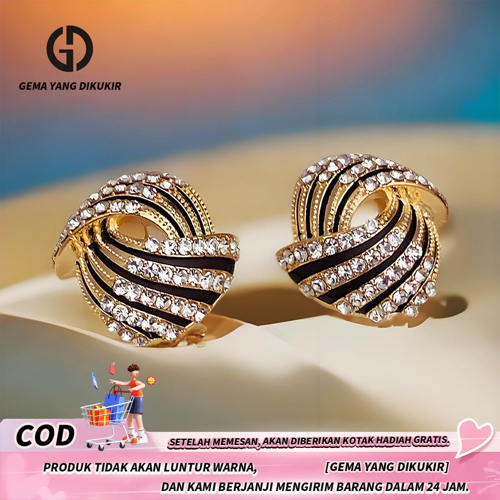 Anting | Anting Wanita Retro Prancis - Perak HongKong, Premium Berlian Emas