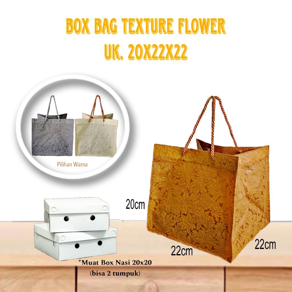 

Tas hajatan embos tekstur dus 20x20 | tas berkatan tasyakuran syukuran tahlil | uk. 20x22x22 | motif flower mewah elegan premium