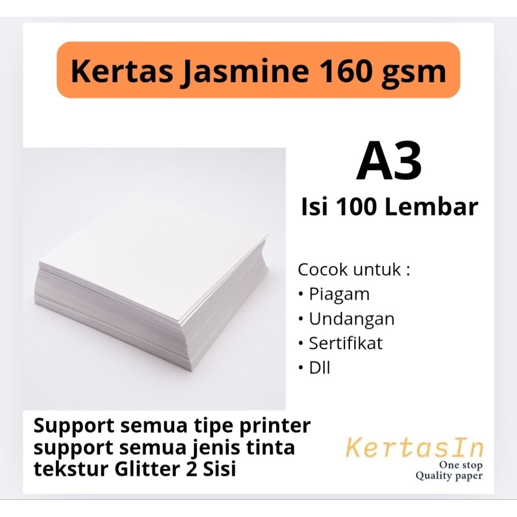 

Kertas Jasmine Fancy Paper 160gsm A3 Isi 100 Lembar – Kertas Mewah Untuk Undangan Sertifikat Piagam.