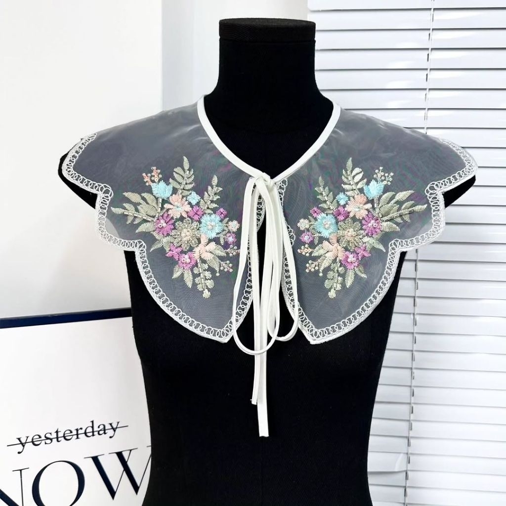 kerah instan bordir payet, kerah korean style, fake collar