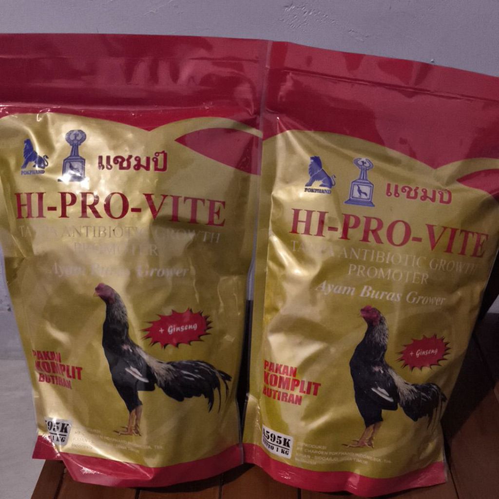 HI-PRO-VITE 595K PUR AYAM JAGO PAKAN JADI AYAM SIAPAN ADU GABAH DAN GINSENG TAMBAHAN UNTUK AYAM PUKU