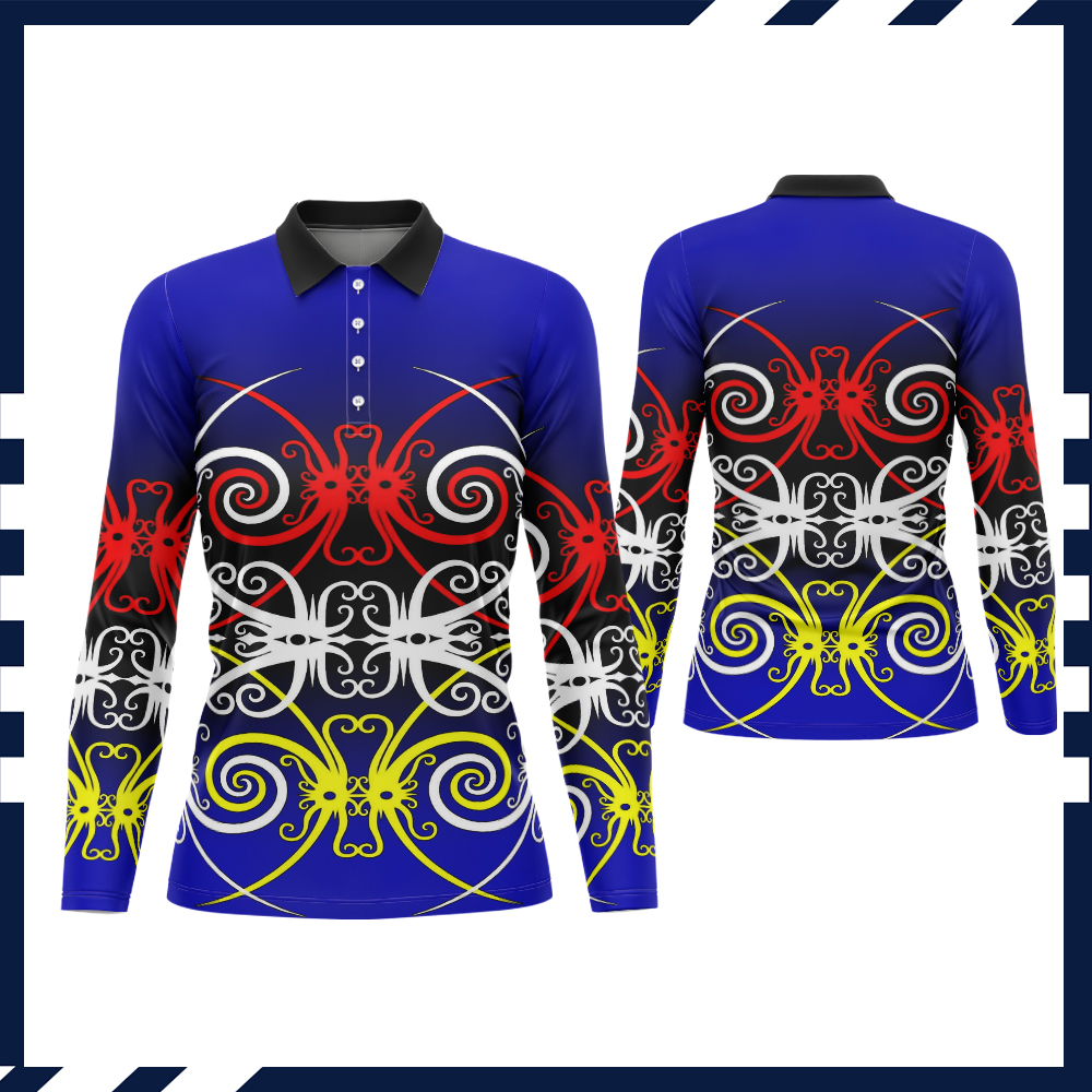 Kaos Polo Batik Dayak Kalimantan Baju Pria Wanita Motif Batik Dayak Jersey Batik Lengan Panjang