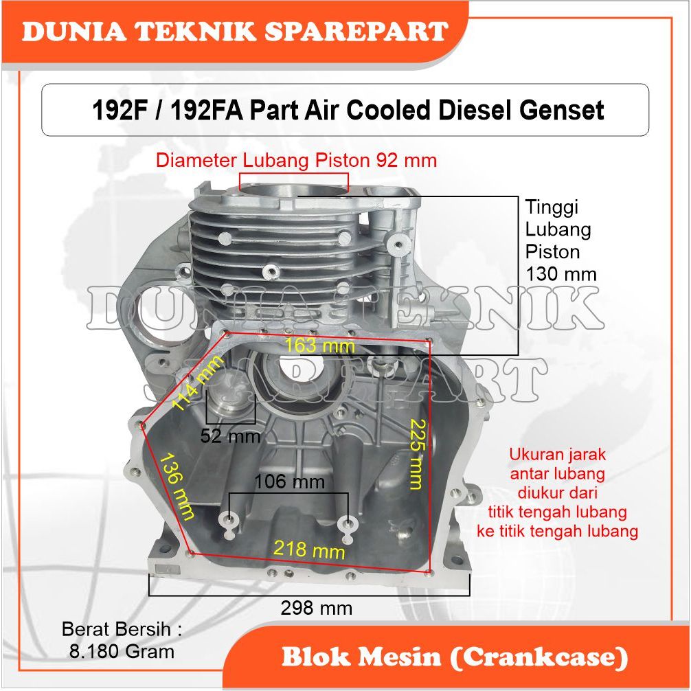 192F / 192FA CRANKCASE / CYLINDER BLOCK / BLOK MESIN GENSET DIESEL / BLOK BORING MESIN GENSET DIESEL