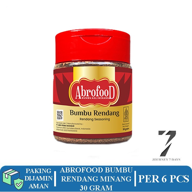 

ABROFOOD BUMBU RENDANG MINANG BOTOL 30 GRAM PER 6 PCS JOURNEY 7 DAYS DENGAN PAKING AMAN