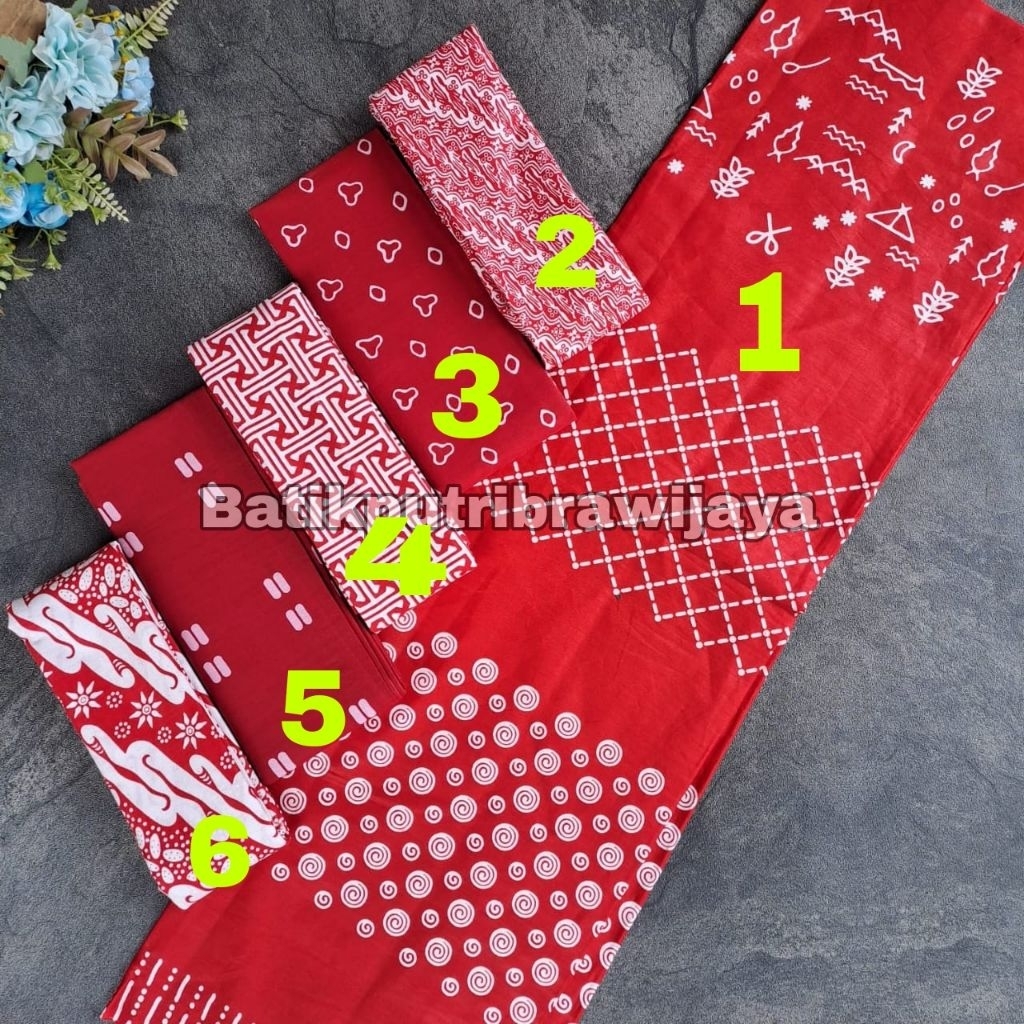 Kain batik printing merah putih halus seragam batik keluarga murah