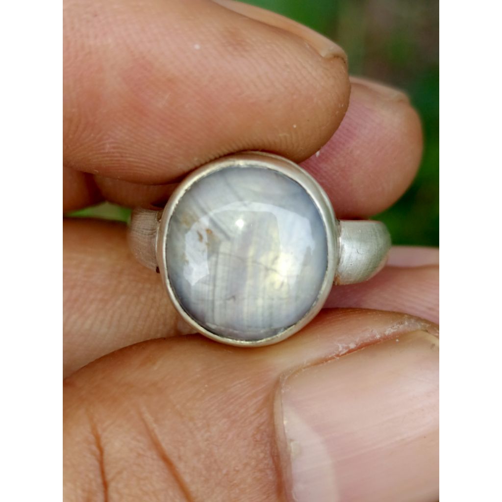 Batu Mulia Natural Light Blue Sapphire Star Birma Dim-13 Transcluent Ceylon Ring Perak Simple Custom