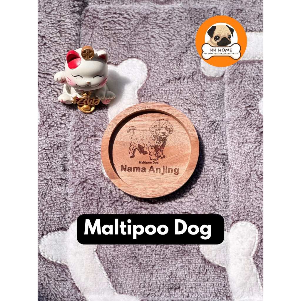 [FREE GRAFIR] Tatakan Gelas Kayu Custom Jenis Anjing Maltipoo dan Nama 9Cm | Coaster Kayu Custom Jen