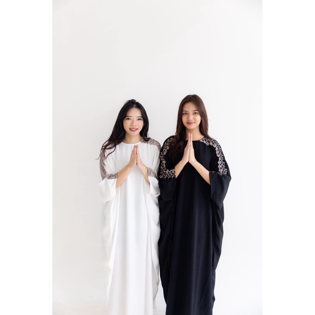 Lovind Kaftan Katun Dress Kaftan Katun Brokat Lebaran Panjang Lengan Panjang Hitam Putih Katun Broka