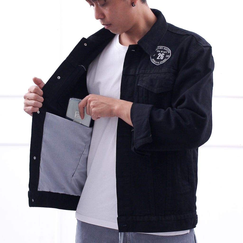 Jaket Jeans Pria Jaket Jeans Distro Hitam Tebal Model Bordir Yourpride