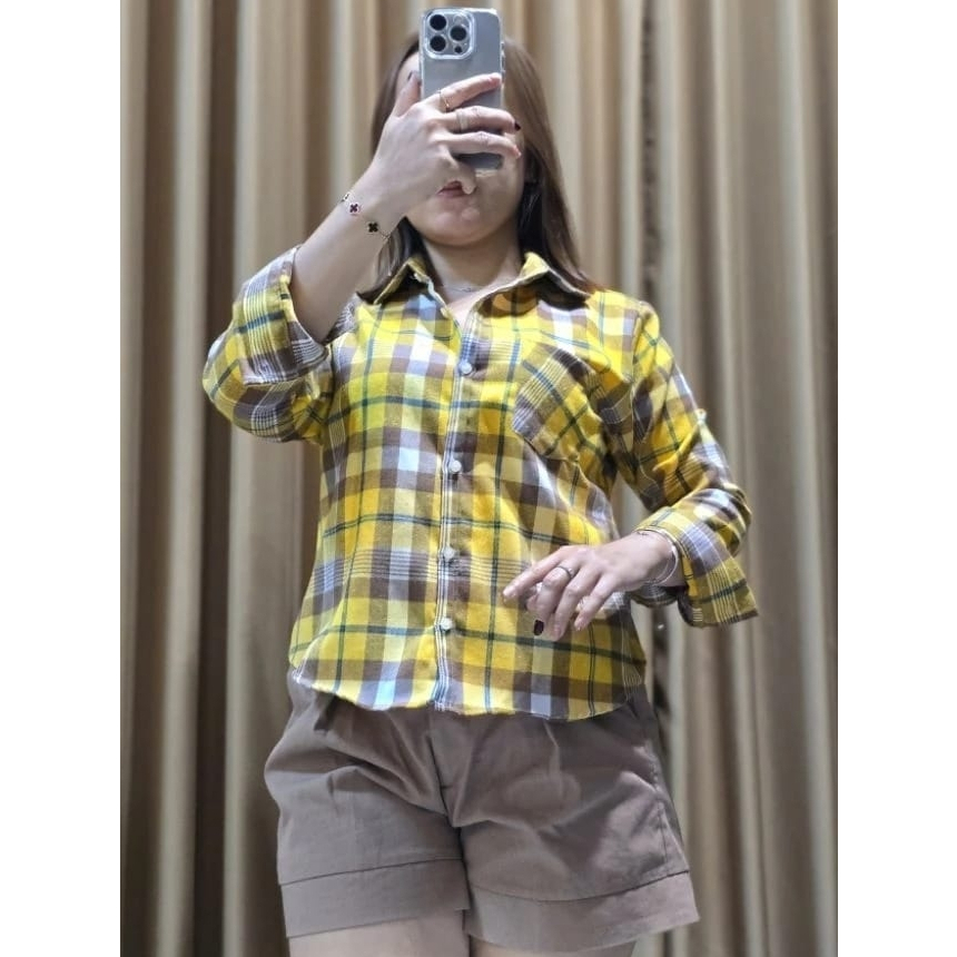 KEMEJA FLANEL SEMI CROP TOP KEMEJA BLOUSE FLANEL WANITA