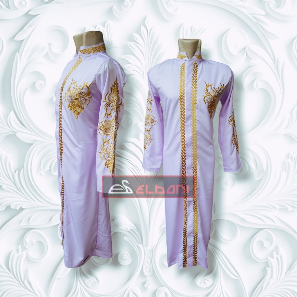 Jubah Elbani Bordir HASBI full bordir premium depan belakang jubah Bordir luaran pria dewasa muslim 