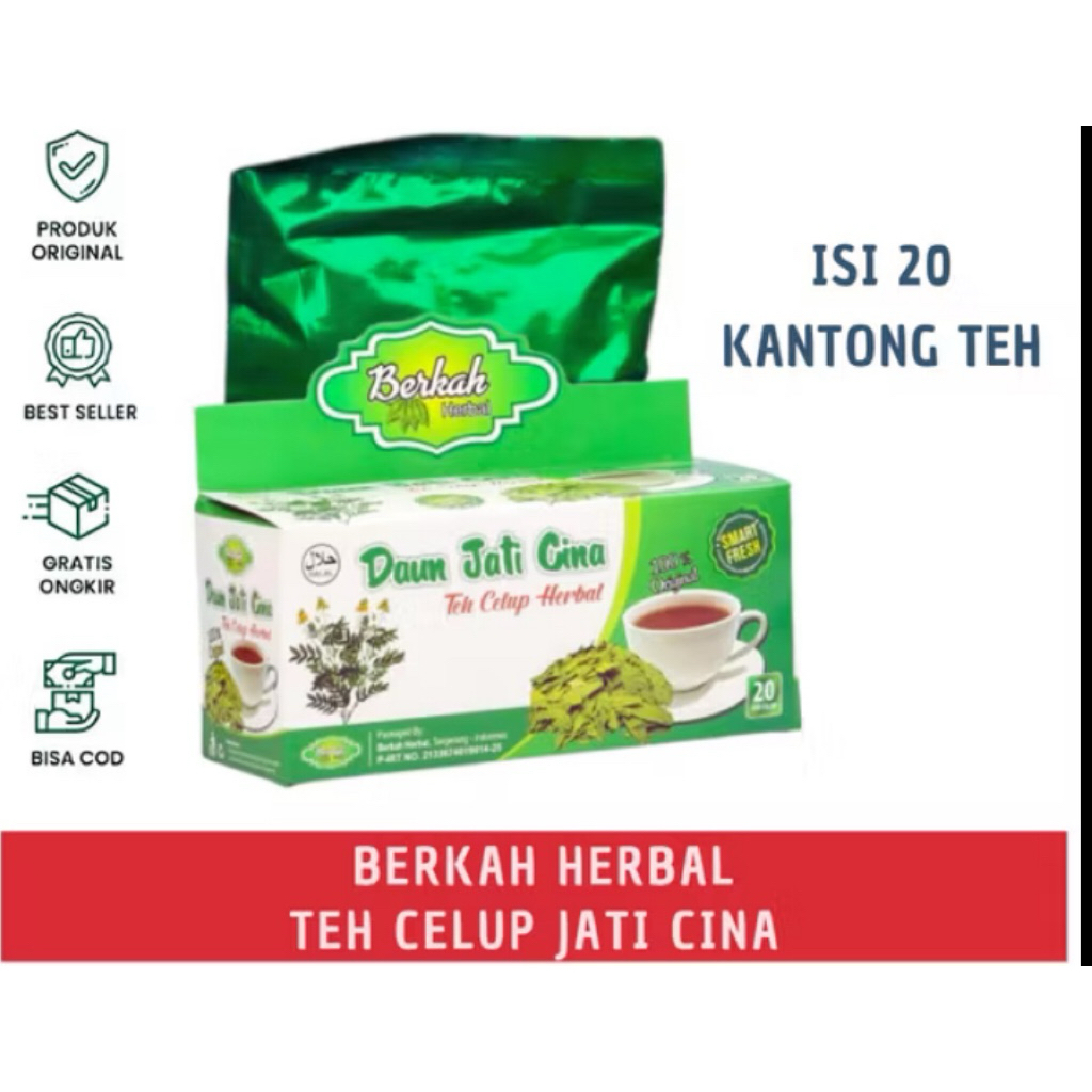 

(BISA COD)Teh CELUP Jati Cina BERKAH HERBAL TEH PELANGSING | Teh Celup Herbal Daun Jati Cina Berkah isi 20 Bag