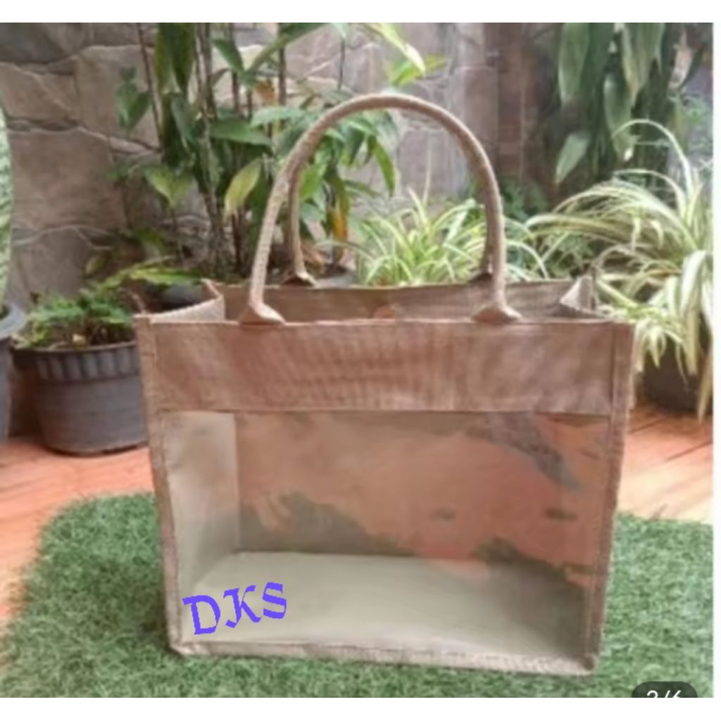 

tas jingjing tas goodie bag tote bag bahan mika pvc dan parasut ukuran p 30xT 40x L 10
