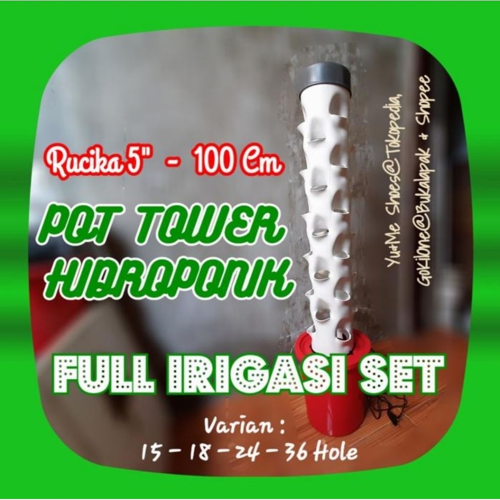 Pot Tower Pvc 5" Inch 105cm Full Irigasi Hidroponik Vertikal Pipa Rucika Paralon Tanam Sayur Buah Bu