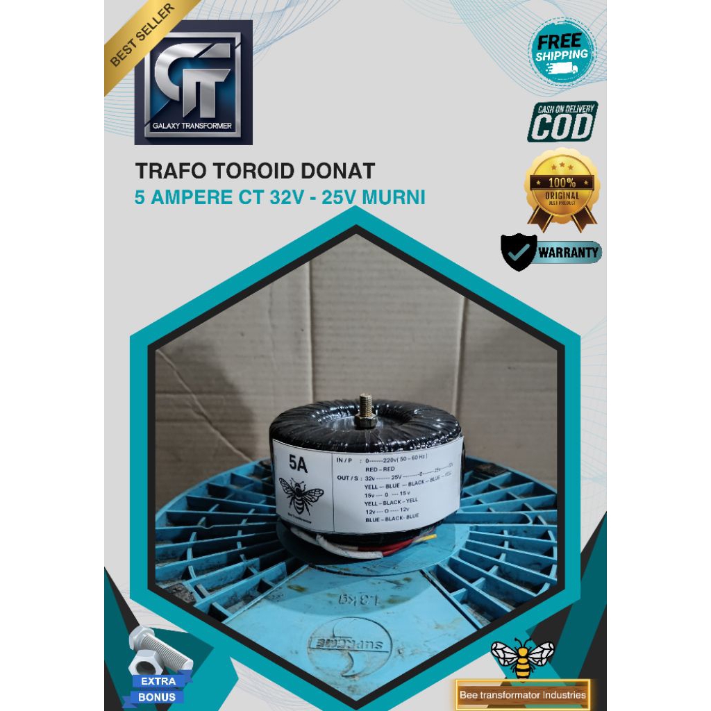 trafo toroid donat 5A CT 32V - 25V murni