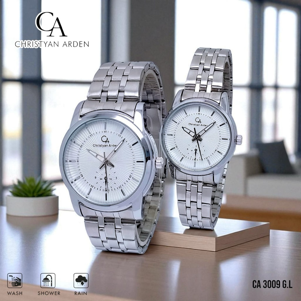 Jam Tangan Couple Anti Air Christyan Arden 3009 G.L Jam Tangan Cowok Jam Tangan Cewek Rantai Halus