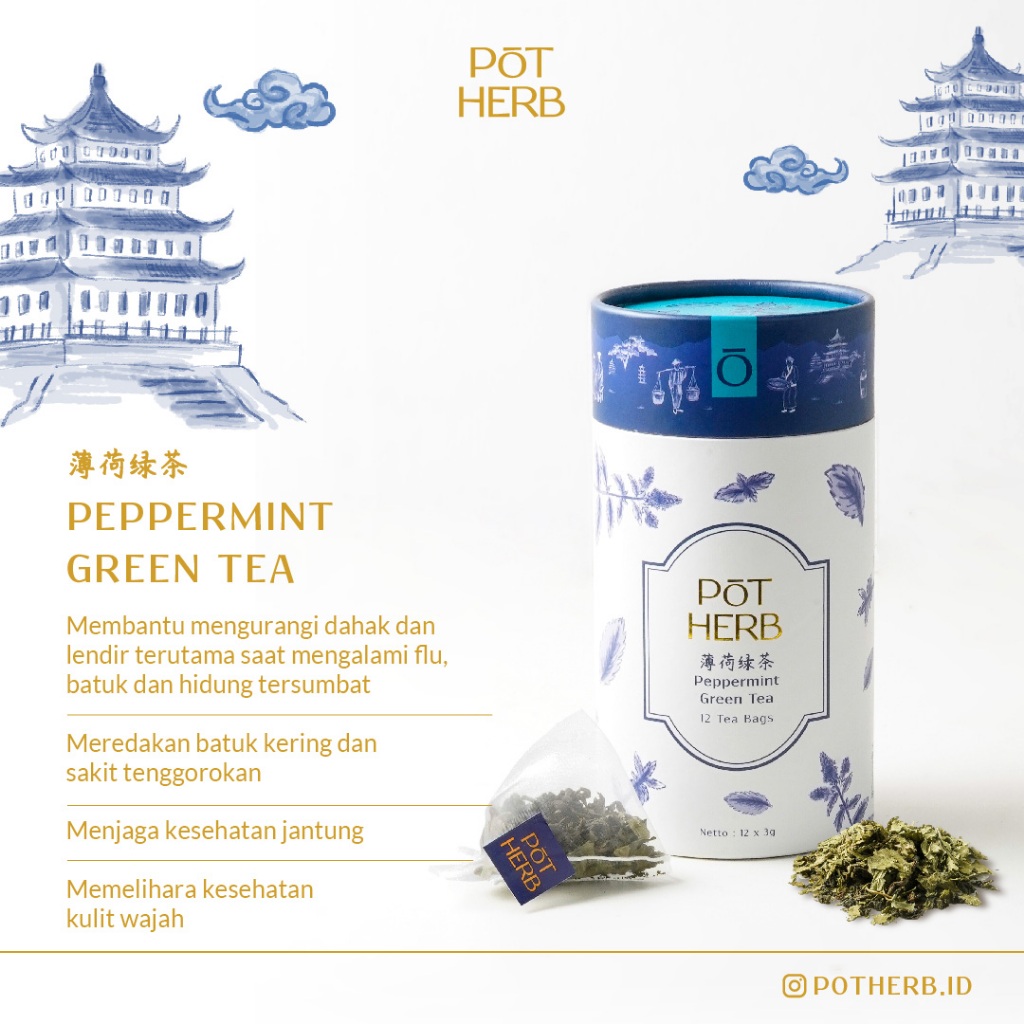 

[POTHERB] PEPPERMINT GREEN TEA - [isi 12 x 3gr] [T04-PG]